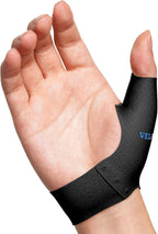 Velpeau Elastic Thumb Support Brace Liner (Pack of 2), Splashproof Thumb Wrist Compression Sleeve for Arthritis Pain, Tendonitis, Sprains, Sports, Fits Left & Right Hands (Black, Short Version, M)