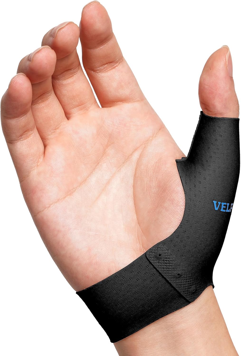 Velpeau Elastic Thumb Support Brace Liner (Pack of 2), Splashproof Thumb Wrist Compression Sleeve for Arthritis Pain, Tendonitis, Sprains, Sports, Fits Left & Right Hands (Black, Short Version, M)