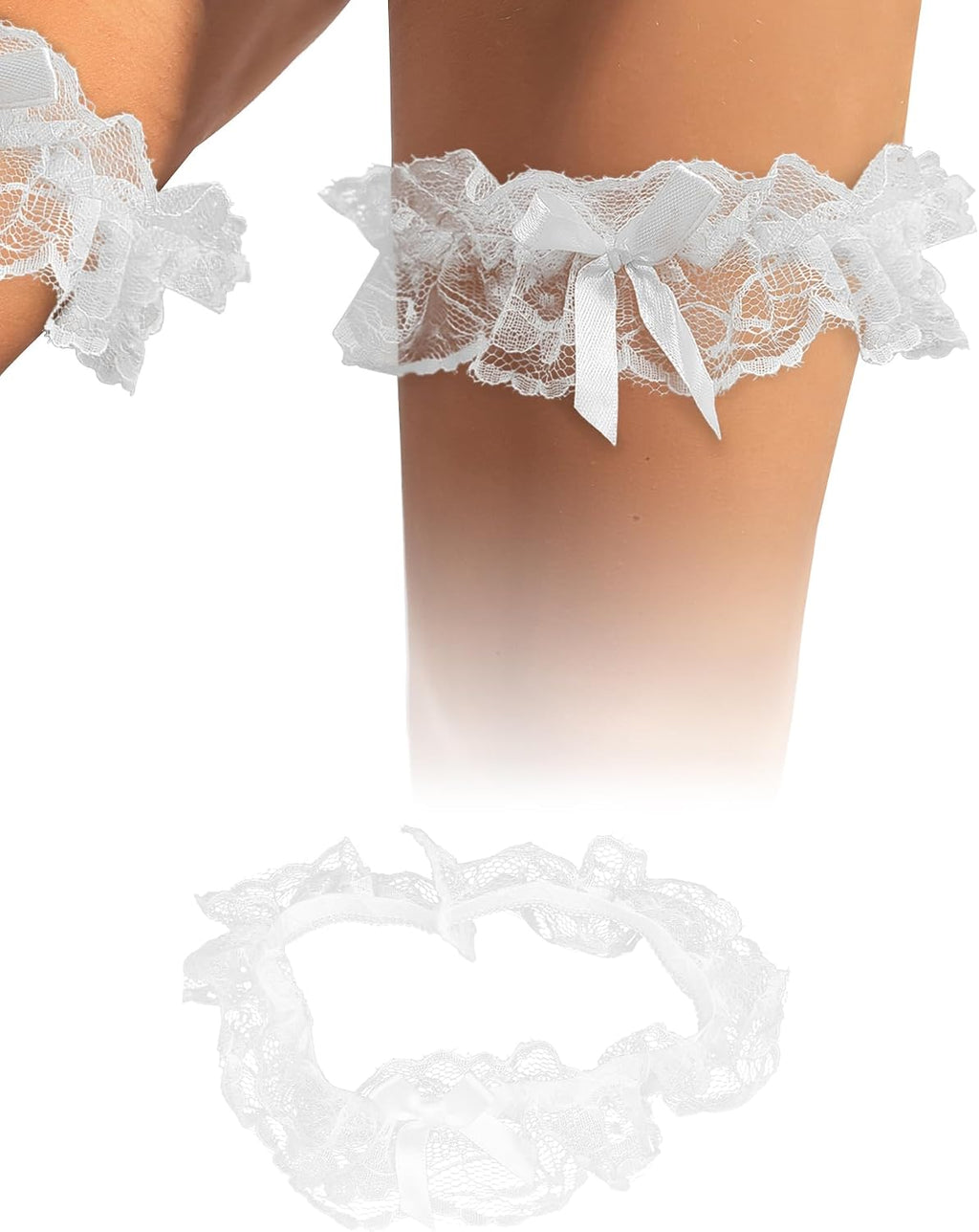 ohyeah Lace Wedding Garters for Bride Bridal Garter Set Elastic Leg Garters for Thigh with Bow Party Prom Bridal Lingerie
