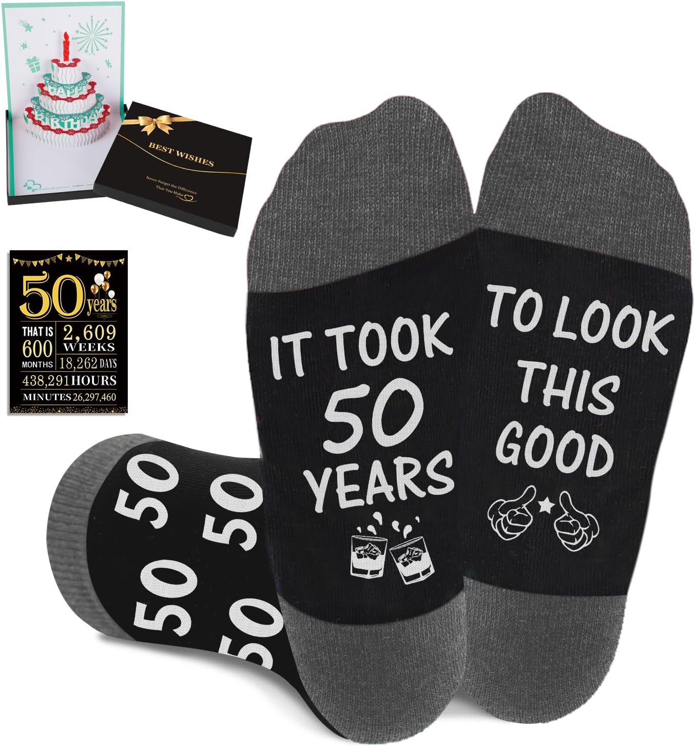 Juesly Birthday Gifts for Men with Mens Novelty Socks,Pop Up Birthday Card, Poster and Gift Box