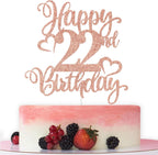 Happy 22nd Birthday Cake Topper, Cheers to 22 Years, Hello 22, 22nd Birthday Anniversary Party Decorations, Rose Gold Glitter