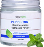 Ecofam Toothpaste Powder - Remineralizing Tooth Powder, Hydroxyapatite and Xylitol, Fluoride Free, Supports Enamel Strength & Gum Health - Peppermint