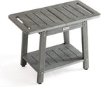 Large Shower Bench, Heavy Duty HDPS Shower Stool for Inside Shower, 2 Tier Shower Chair Seat with Shelf for Bath, Waterproof Shower Foot Rest for Shaving Legs with Adjustable Feet, Gray