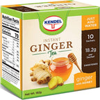 Kendel Instant Ginger Honey Tea – Real Ginger Powder with Natural Honey – Caffeine Free Soothing Drink – Hot or Cold – 10 Sachets