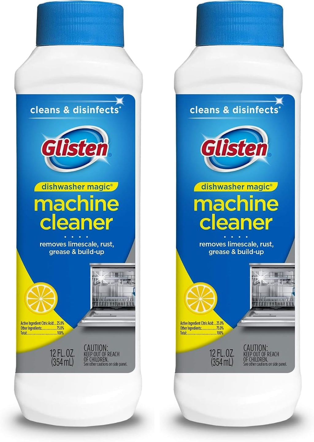 Glisten Dishwasher Magic Disinfectant & Cleaner Lemon 12 Oz (Pack of 2)