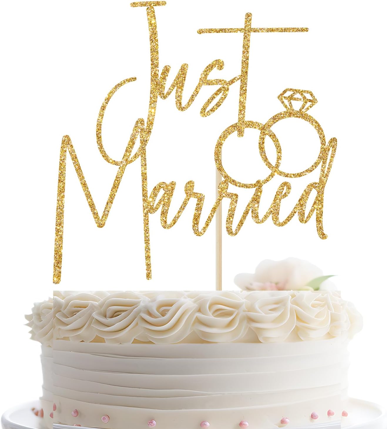Just Married Cake Topper, Wedding/Marriage/Engagement Party Decoration Supplies, Just Engaged, Bride & Groom, Bridal Shower Cake Topper Gold Glitter