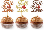 24PCS Fall in Love Cupcake Toppers Fall Theme Party Decorations, Bridal Shower Cupcake Picks Engagement Cake Decorations, Wedding Anniversary Bridal Shower Party Decorations (mixed A)