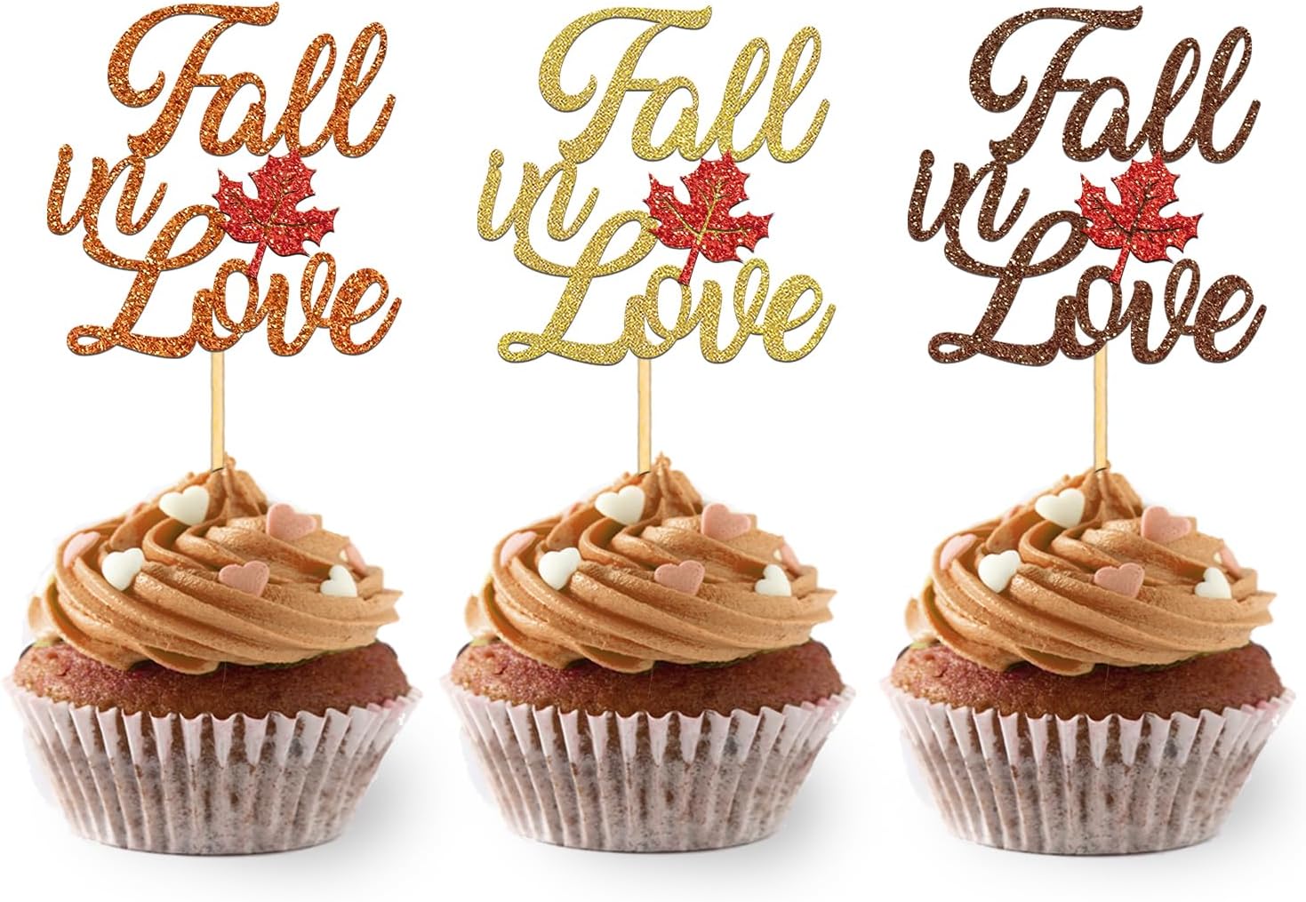24PCS Fall in Love Cupcake Toppers Fall Theme Party Decorations, Bridal Shower Cupcake Picks Engagement Cake Decorations, Wedding Anniversary Bridal Shower Party Decorations (mixed A)