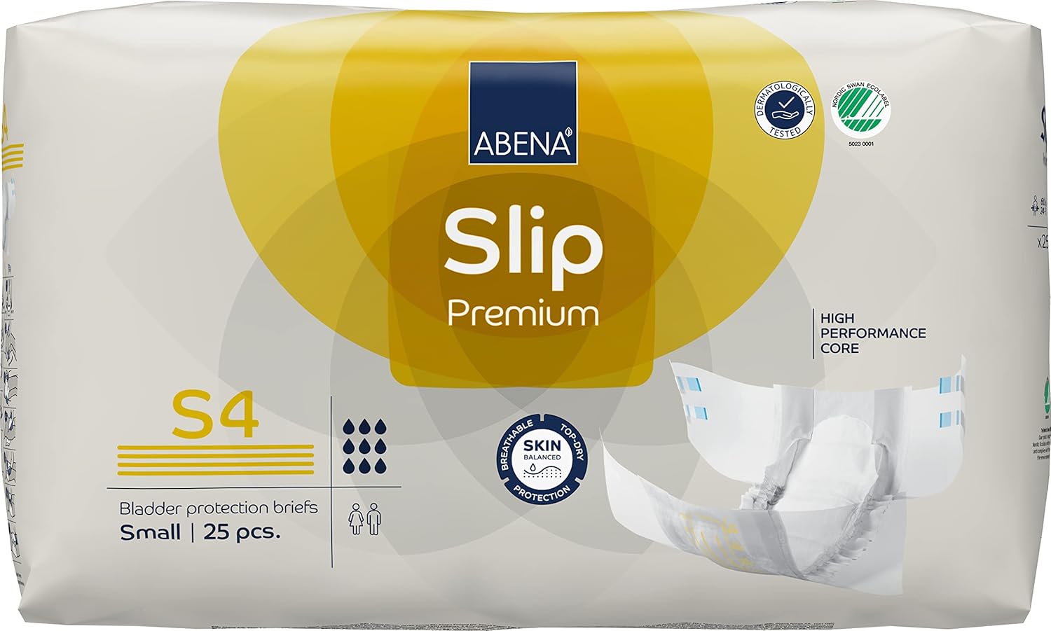 Abena Slip Premium Incontinence Briefs, Level 4, (Small to Extra Large Sizes), Small, 25 Count