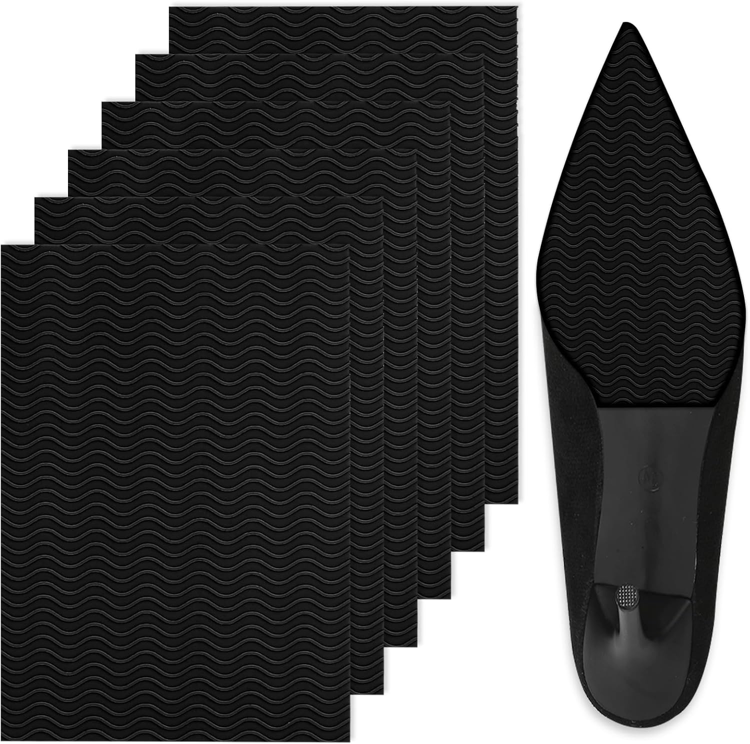 6 Pack Shoe Sole Protector - Self-Adhesive Anti-Slip Grips for High Heels & Boots | Shoes Non-Slip Bottom Covers for Women (6 x 4inches, Black)