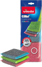 Vileda Glitzi Power Stainless Steel Colors, Coloured Scourers, Stainless Steel Exterior, Very Hygienic, Exceptional Cleaning Power, Durable and Resistant, Easily Removes Dirt and Residues