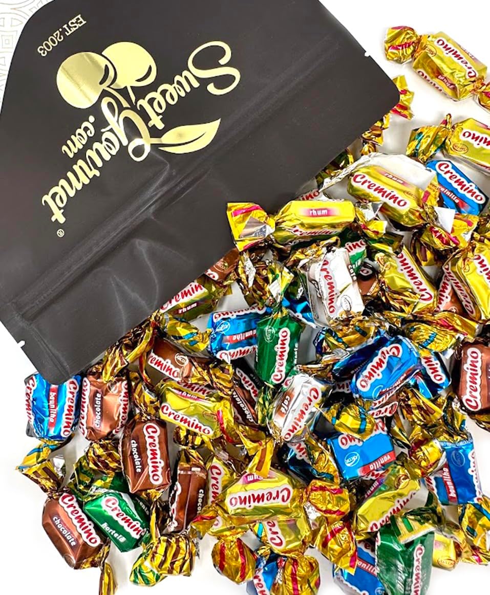 SweetGourmet Cremino Assorted Toffees, Arcor Soft Chewy Foil Wrapped Candy, 2-Pound Bag, Chocolate, Mint, Vanilla, Butter-cream, and Coffee