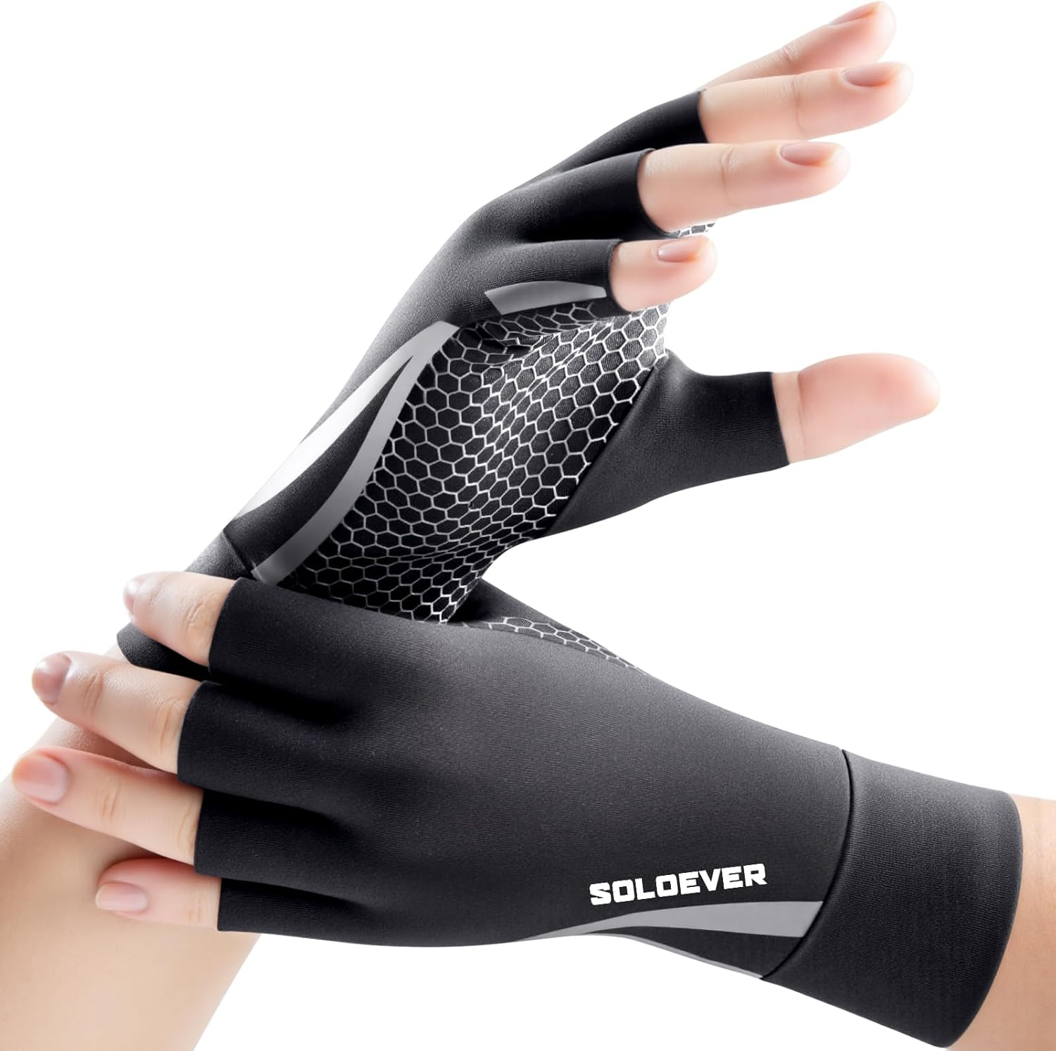 All-Around Copper Arthritis Gloves, Carpal Tunnel Pain Relief Gloves, Breathable & Anti-Slip Hand Compression Gloves for Rheumatoid, Tendonitis, Swelling, Fingerless Gloves Fit Men & Women 9.5"-10.2"
