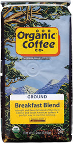 Organic Coffee Co. Breakfast Blend Ground Coffee 12 Ounce Medium Light Roast USDA Organic