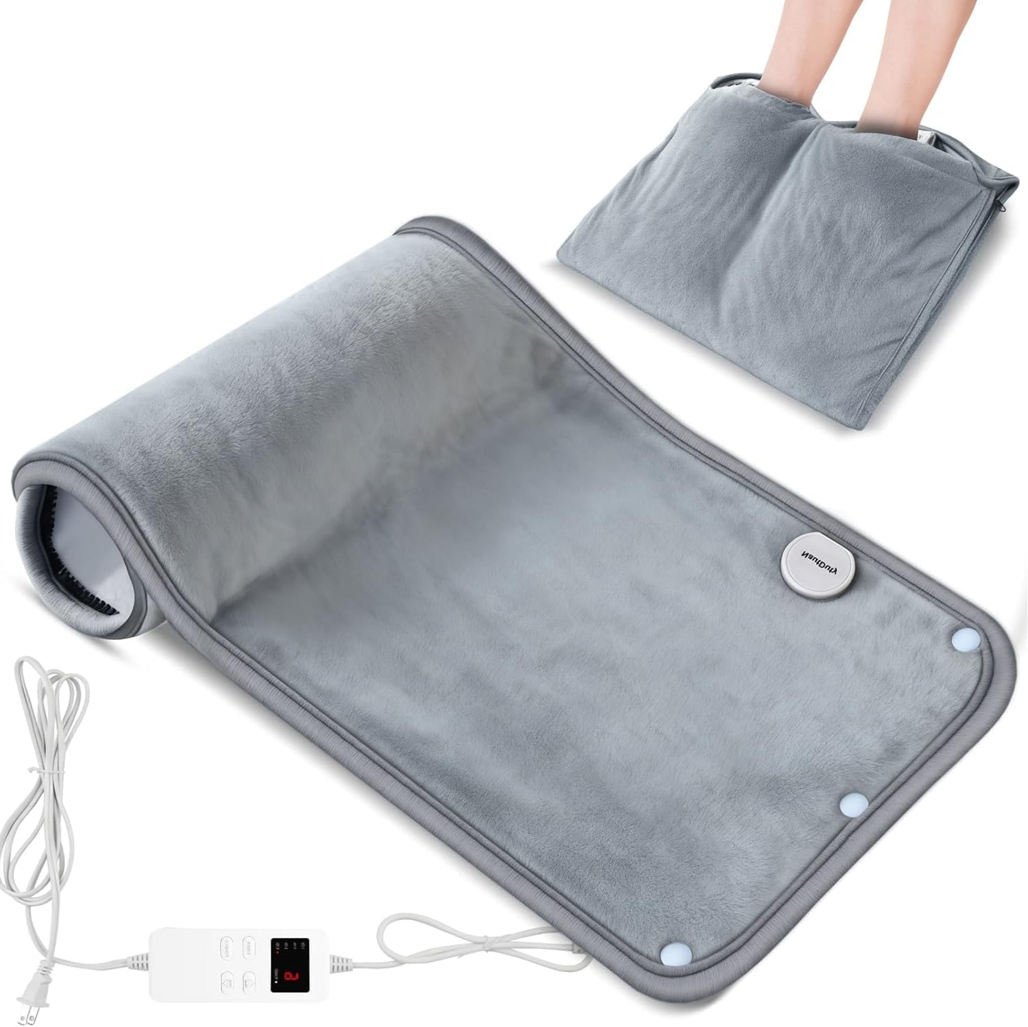 Heating Pad Extra Large & Foot Warmer 2 in 1, XXL Heating Pad 21x33“ for Back Belly Lower Back Warm Up, Sewn in Zippers More Functional, Electric Heat Pad 4-Hour Auto Off/6 Heat/6 Timer/Washable