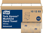 Tork Xpress Soft Multifold Hand Towel White with Grey Leaf Print, Absorbent, 189 Towels Per Pack, 16 Packs, Fits H2 Towel Dispensers