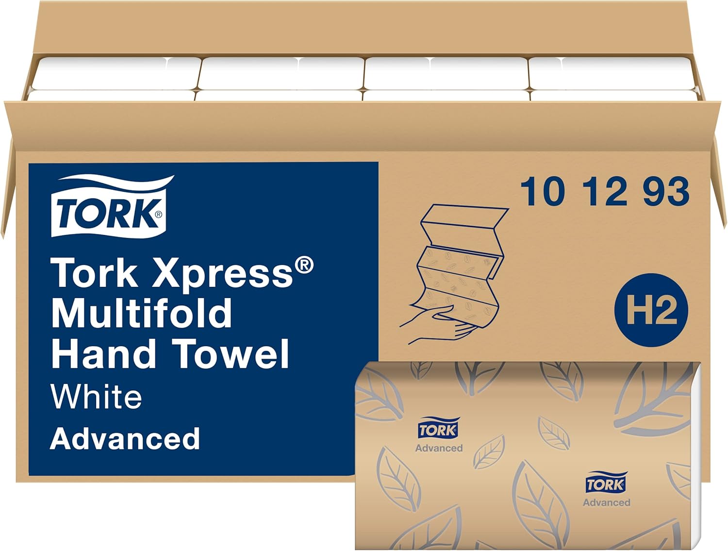 Tork Xpress Soft Multifold Hand Towel White with Grey Leaf Print, Absorbent, 189 Towels Per Pack, 16 Packs, Fits H2 Towel Dispensers