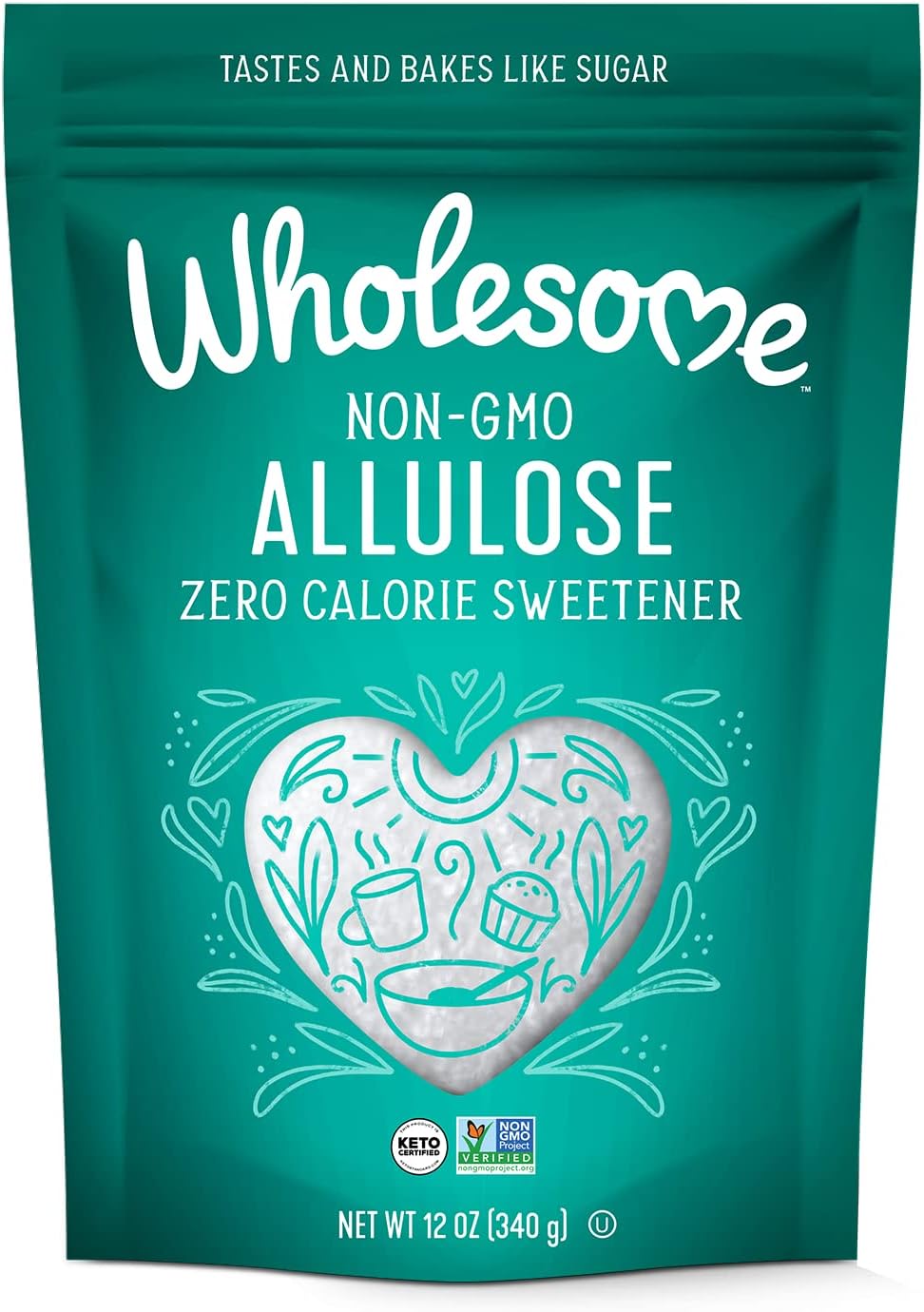 Wholesome Sweeteners 12-Ounce Allulose Sweetener, Zero Calorie Sugar Substitute, Keto Friendly, Non GMO, Non-Erythritol, Gluten Free & Vegan Sweetener, 1 Pack