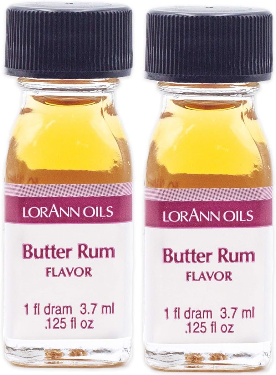 LorAnn Oils Super Strength Flavoring - Used For Candy Making, Flavoring, Baking, Hard Candy, & Flavor Oils - Bold, Natural Flavors 4X Stronger Than Extracts - Butter Rum, Pack of 2, 0.125 fl oz