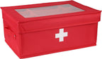 First Aid Kit, Linen First Aid Supplies Box, Pill Bottle Organizer, Empty Box with Lid for Home & Travel Emergency Tool Set - Red