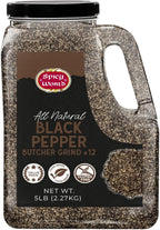 Black Pepper Ground Coarse 5 LB Bulk Jar Butcher Grind #12 – Premium Ground Black Peppercorns, All Natural, Gluten Free, Steam Sterilized – Restaurant Supply & BBQ Seasoning by Spicy World