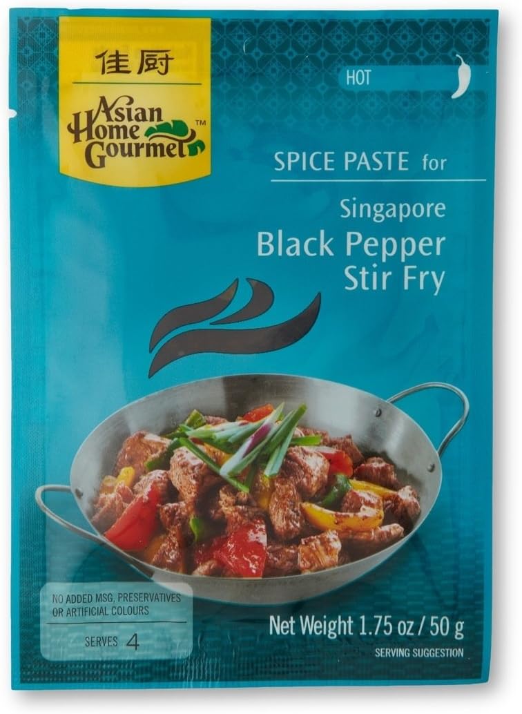 ASIAN HOME GOURMET Hot Spice Paste for Singapore Black Pepper Stir Fry 1.75 Ounce (Pack of 6)