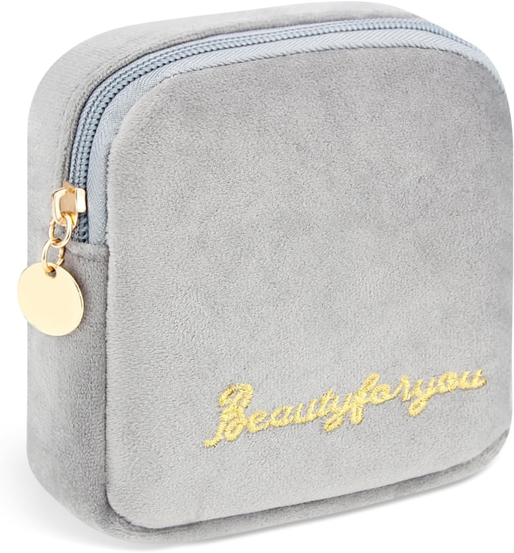 Flannel Sanitary Napkin Storage Bags for Women Portable Period Kit Menstrual Cup Pouches Feminine Pad Holder Tampons Collect Bags with Zipper Grey