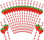 Vesici 100 Pcs Strawberry Straws Red White Striped Paper Straw Sweet Fruit Theme Disposable Drinking Decor for Summer Berry Fruit Birthday Bridal Baby Shower Wedding Party Supplies 0.24 x 7.76 Inches
