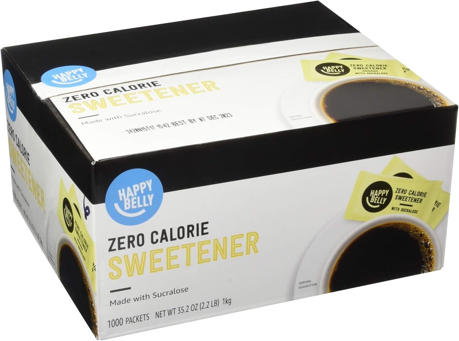 Amazon Brand - Happy Belly Zero Calorie Yellow Sucralose Sweetener Powder Packet, 1000 count (Previously Sugarly Sweet), 2.2 pound (Pack of 1)