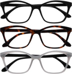 OPULIZE KAT Reading Glasses for Women Men, Cat-Eye Frame with Spring Hinges, Black Brown Grey +2.50 (Pack of 3)