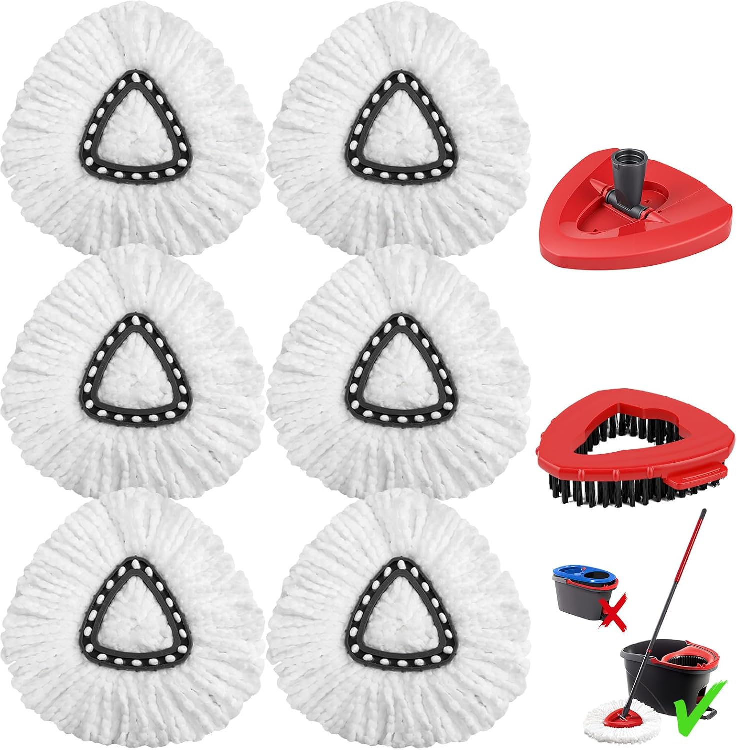 8 Pack Mop Replacement Heads with Base and Floor Scrub Brush, Compatible with Ocedar Systems, Microfiber Replace Heads, Snap-On Floor Cleaning Accessories