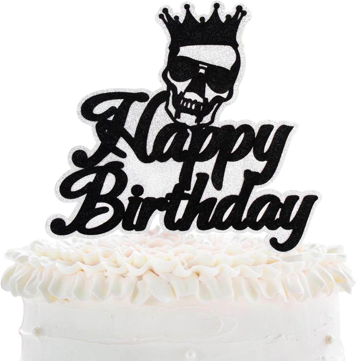 Pirate Skull Happy Birthaday Cake Topper - Novelty Glitter Crossbones Halloween Cake Décor - Autumn Fall Festival Party - Adult Ceremony Kids Birthday Derocation