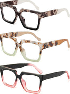 JM Oversized Reading Glasses for Women - Square Style Readers for Woman, Trendy Blue Light Blocking Womens Reader