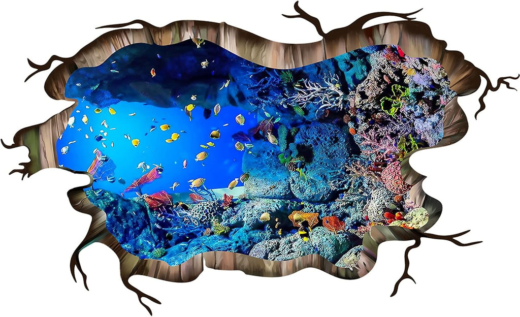 3D Under The Sea Fish Floor Wall Decals, FODIENS Ocean Sea Life Wall Stickers, Removable Peel and Stick Waterproof DIY Wall Art Decal for Kids Room Nursery Bathroom Living Room Playroom