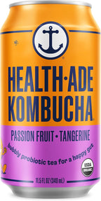 Health-Ade Passion Fruit-Tangerine Kombucha, Organic Drink, 12-Pack (11.5 Fl Oz Cans) – Fermented Tea with Probiotics, Non-GMO, Vegan, Gluten-Free