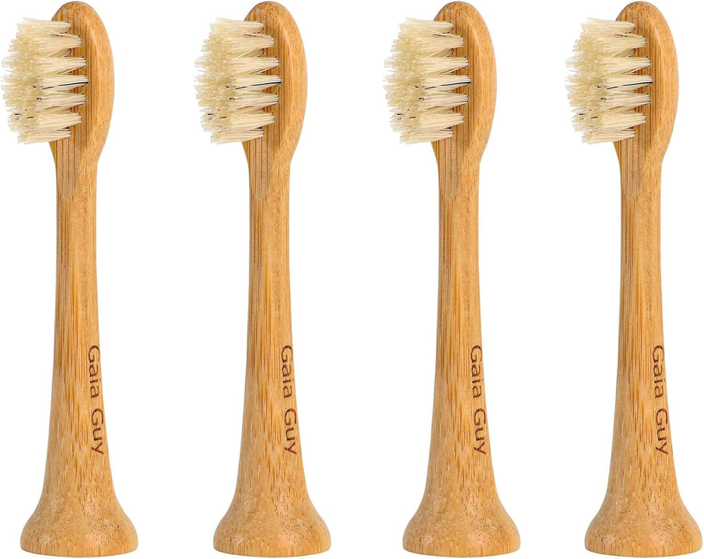 Gaia Guy Natural Bamboo & Boar Bristle Electric Toothbrush Head 4-Pack | Compatible with Philips Sonicare | Truly Biodegradable (No Hidden PLA & No Nylon) for an Eco-Friendly Clean