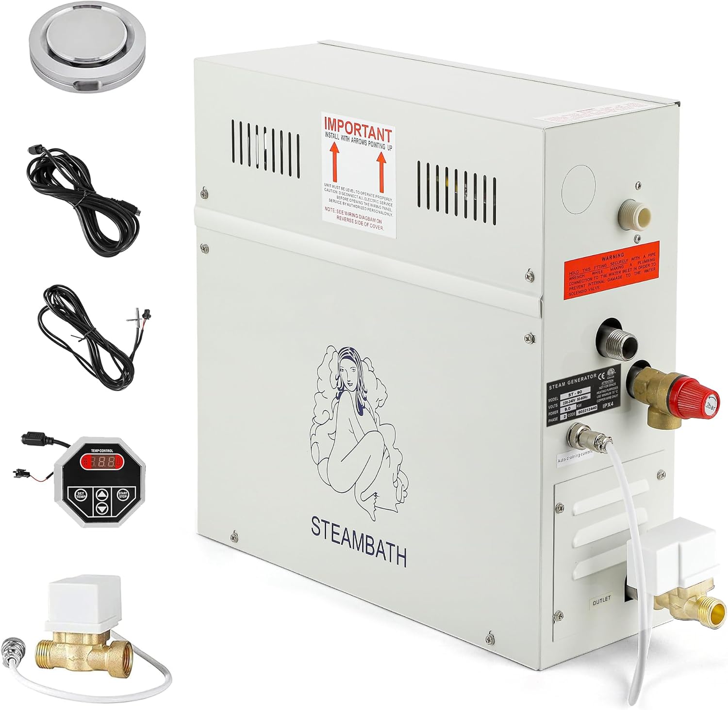 CGOLDENWALL 6KW Luxury Self-draining Steam Generator Shower Sauna Bath Home Steam Bath Spa Generator with waterproof Control and Auto Drain 95-131℉ For Max space heating 6 m³ (212 ft3)
