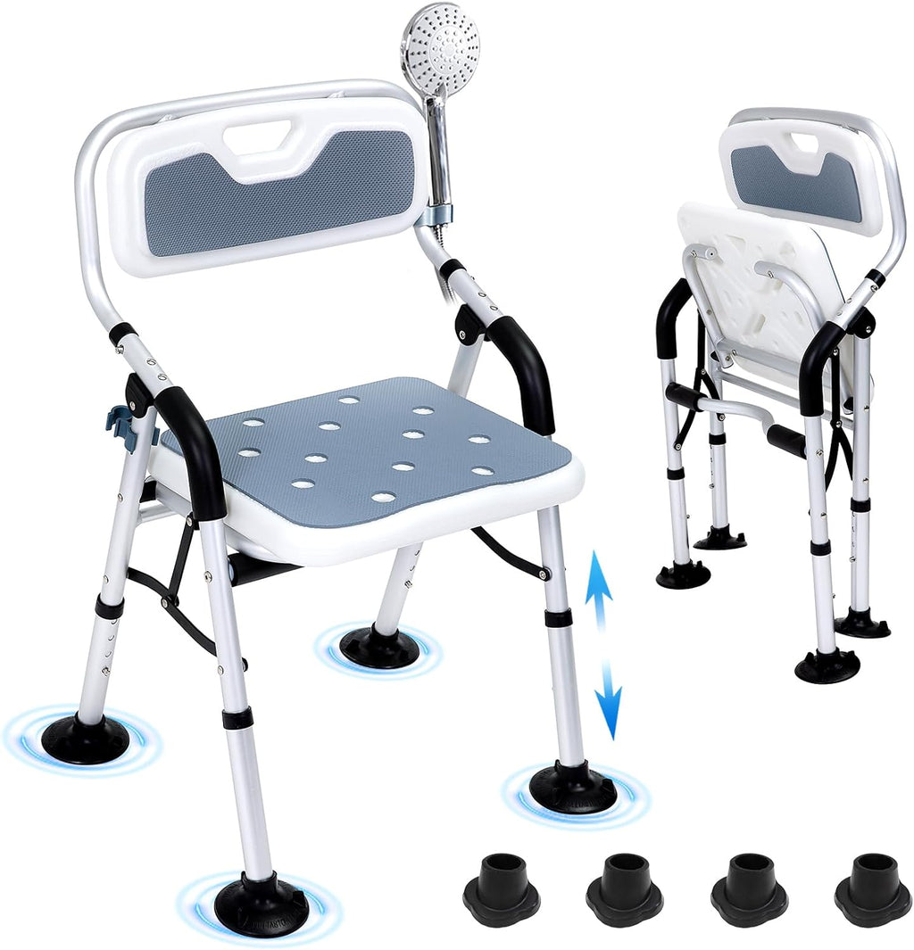 Shower Chair for Inside Shower,Foldable Shower Chair for Elderly and Disabled, Adjustable Height Chairs with Padded Arms and Back for Bathroom,Compact and Comfortable，Regular Standard