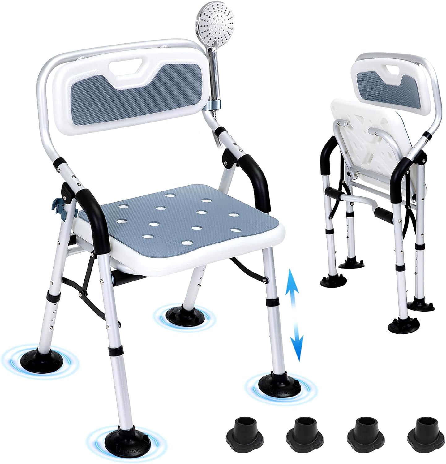 Shower Chair for Inside Shower,Foldable Shower Chair for Elderly and Disabled, Adjustable Height Chairs with Padded Arms and Back for Bathroom,Compact and Comfortable，Regular Standard