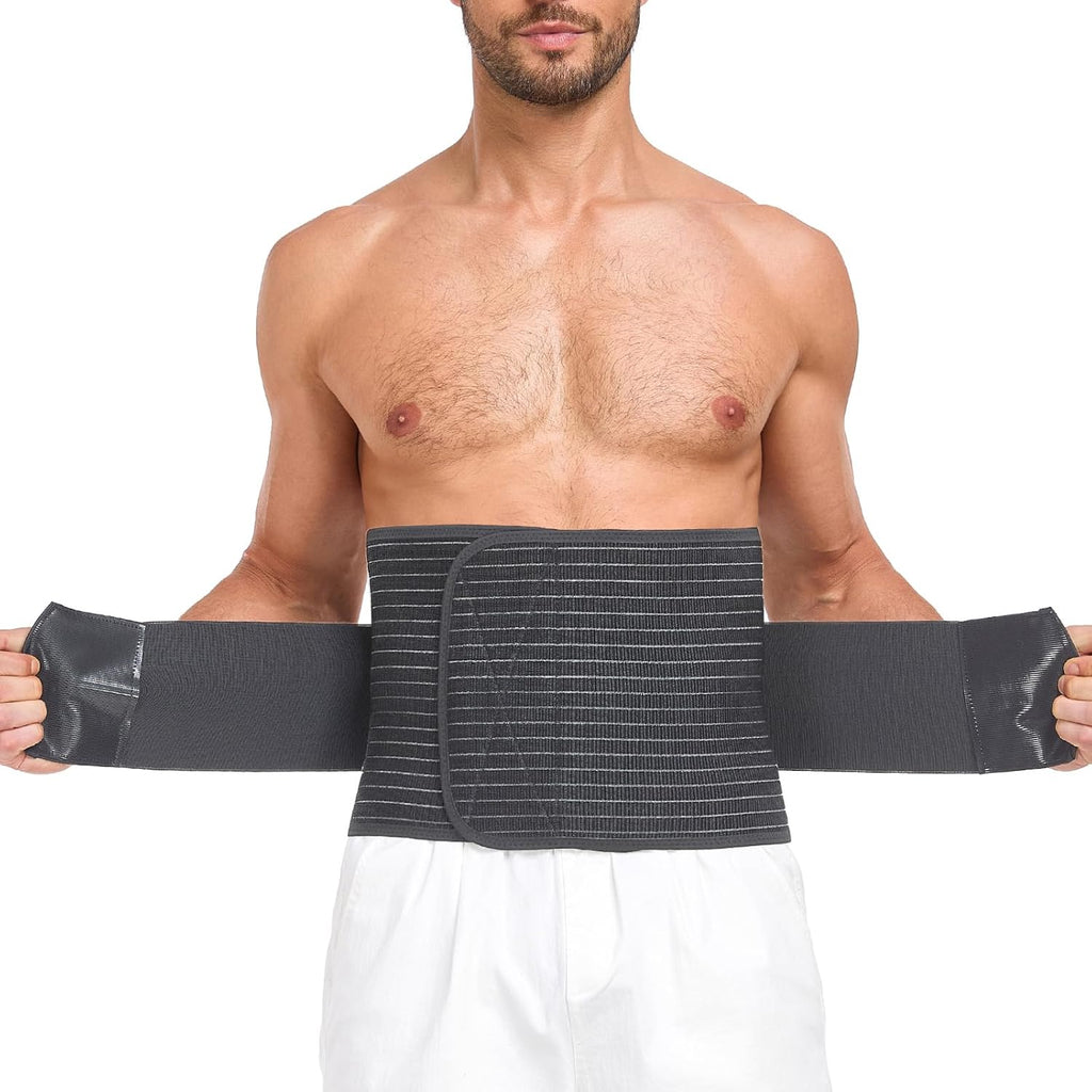Abdominal Binder for Men and Women – Post Surgery & Postpartum Recovery Hernia Support Belt Waist Trainer for Men Adjustable Compression Wrap (Black,L)
