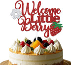 Glitter Red Welcome Little Berry Cake Topper, Welcome Sweet Berry Baby Shower Party Cake Decoration,Strawberry Baby Girl Birthday Party Supplies