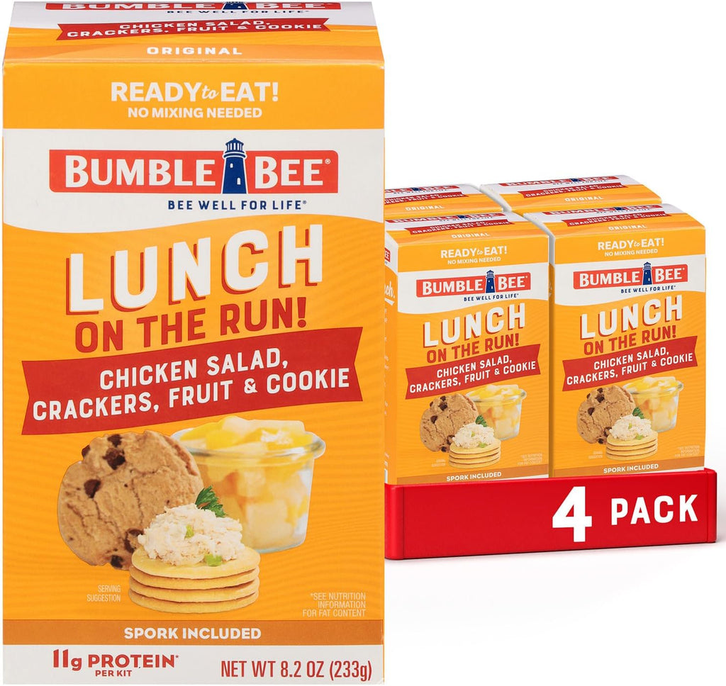 Bumble Bee Lunch On The Run Chicken Salad with Crackers Kit, 8.2 oz (Pack of 4) - Ready to Eat, Includes Crackers, Cookie & Mixed Fruit - Shelf Stable & Convenient Source of Protein, Easy Open Can
