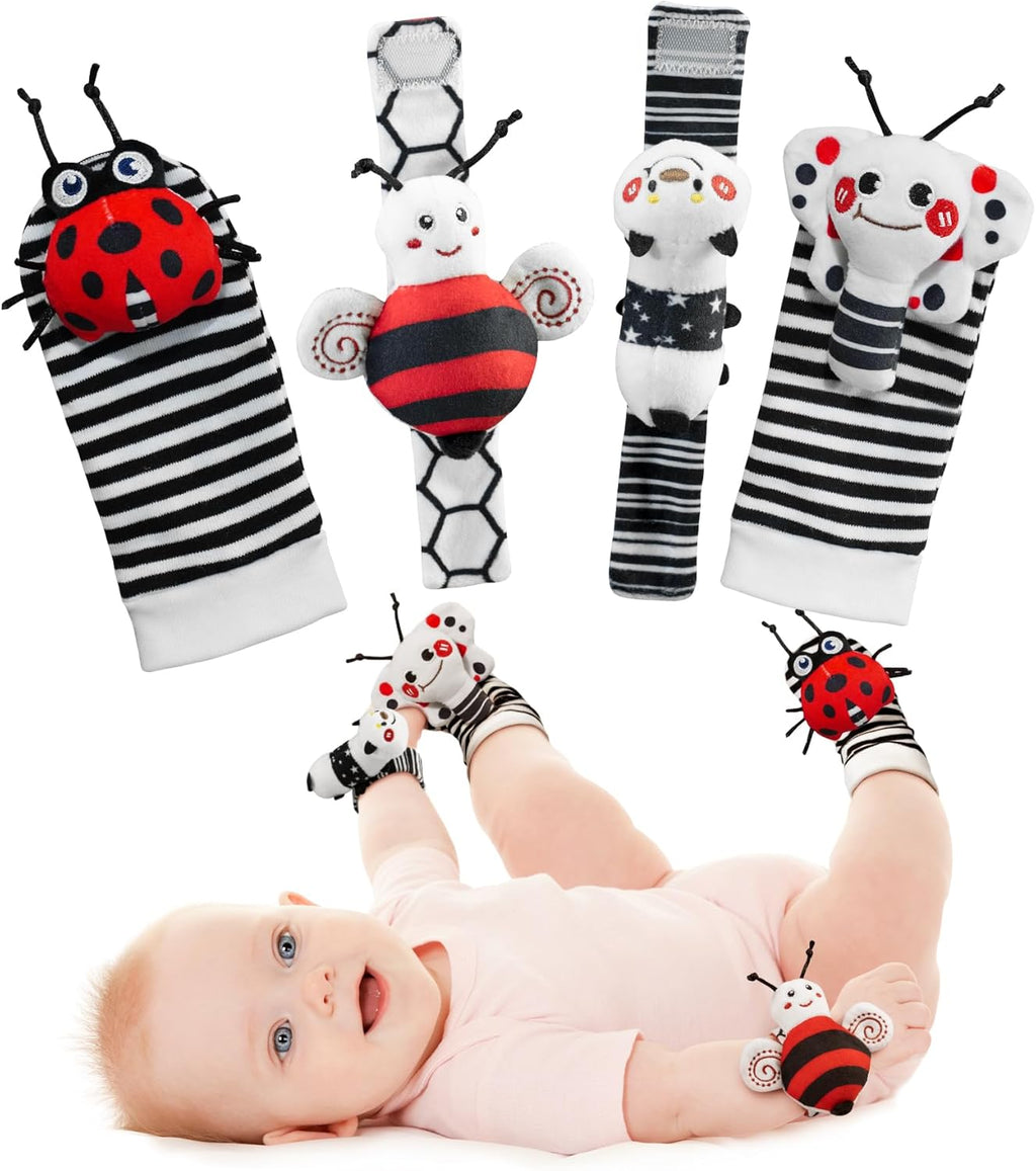 Infinno High Contrast Baby Toys Infant Rattle Socks and Wristband Set, Ideal Baby Sensery Toy Gifts for Newborn 0-12 Months, Perpect Black and White Toys for Boys and Girls As Baby Shower Gifts