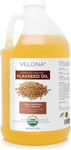 velona USDA Certified Organic Flaxseed Oil - 1 Gallon / 128 Fl Oz |100% Pure and Natural Carrier Oil | Unrefined, Cold Pressed | Body, Face & Skin Care | Use Today - Enjoy Results