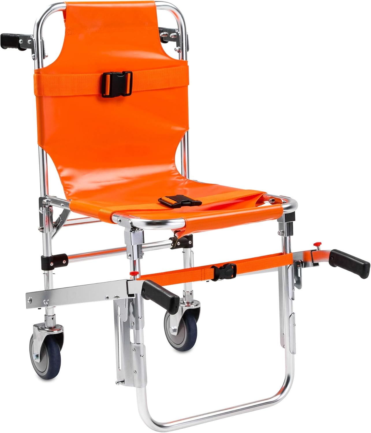 LINE2design-USA-EMS Mobility Chair - Ambulance Firefighter Medical Foldable Aluminum Manual Chair + 3 Adjustable Straps with Quick Release Buckles - Orange