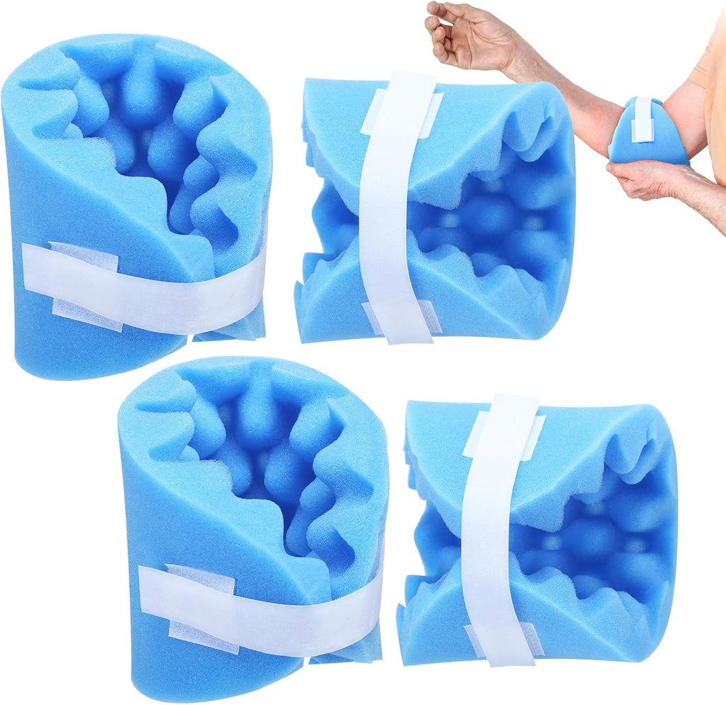 Threlaco 4 Pcs Elbow Protectors for Elderly Blue Elbow Pads Adjustable Decubitus Care for Women Men Relieve Pressure Sores, One Size Fits All