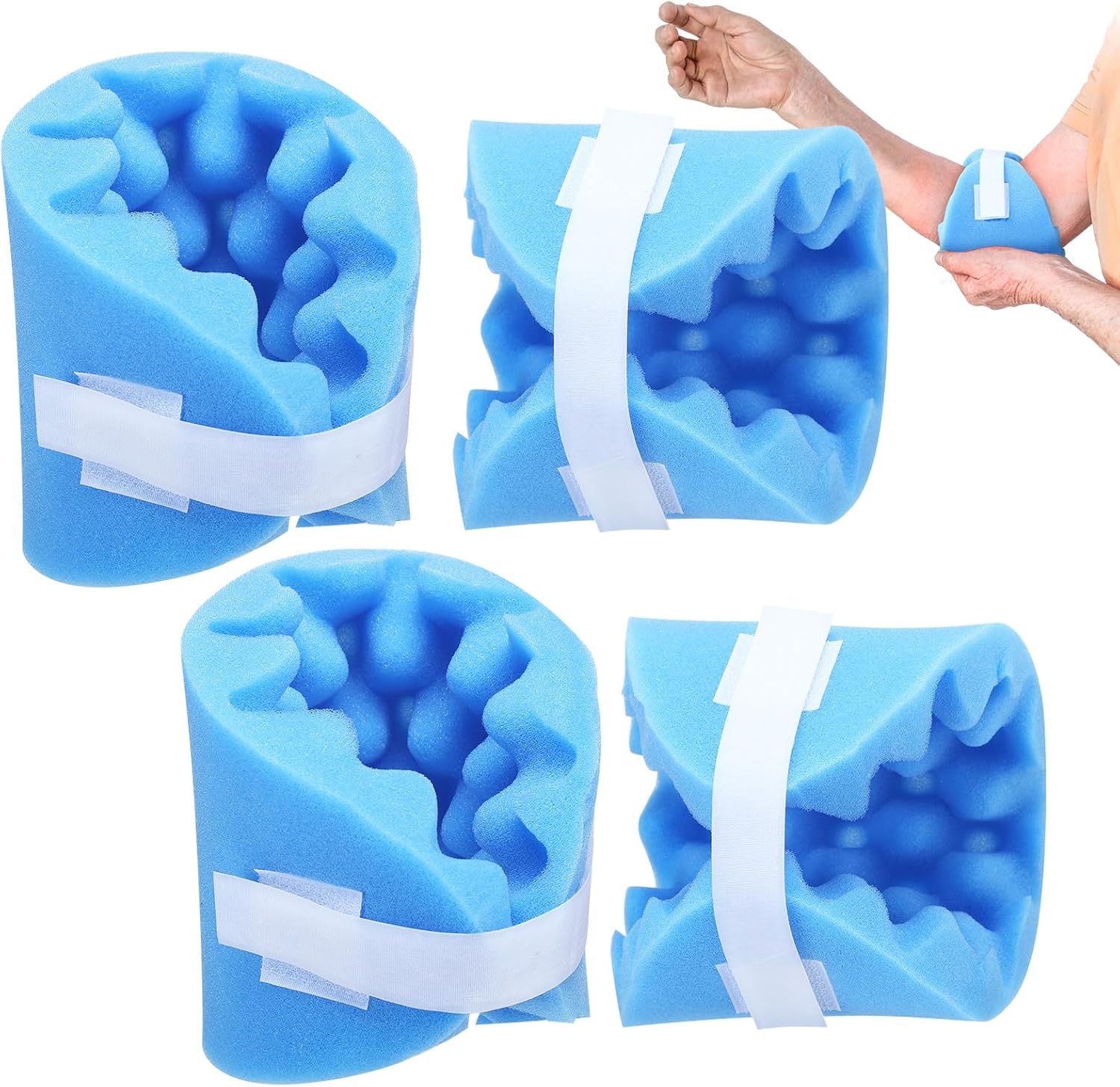 Threlaco 4 Pcs Elbow Protectors for Elderly Blue Elbow Pads Adjustable Decubitus Care for Women Men Relieve Pressure Sores, One Size Fits All