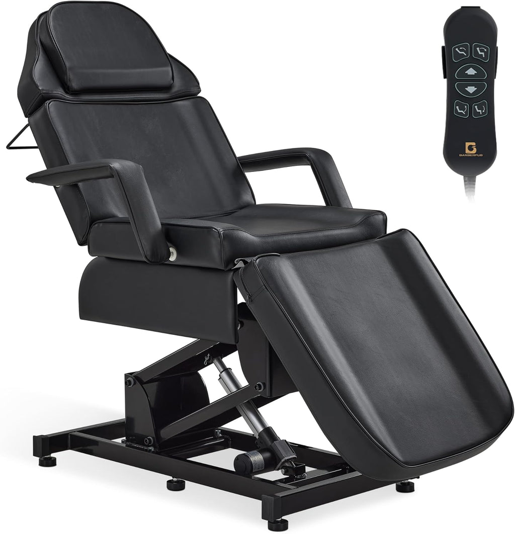 BarberPub Fully Electric Facial Bed with 3 Motor for Esthetician, Electric Tattoo Chair for Client, Facial Bed for Esthetician, Electric Adjustment 2751 (Black, Height (Flat): 25.2"–37")