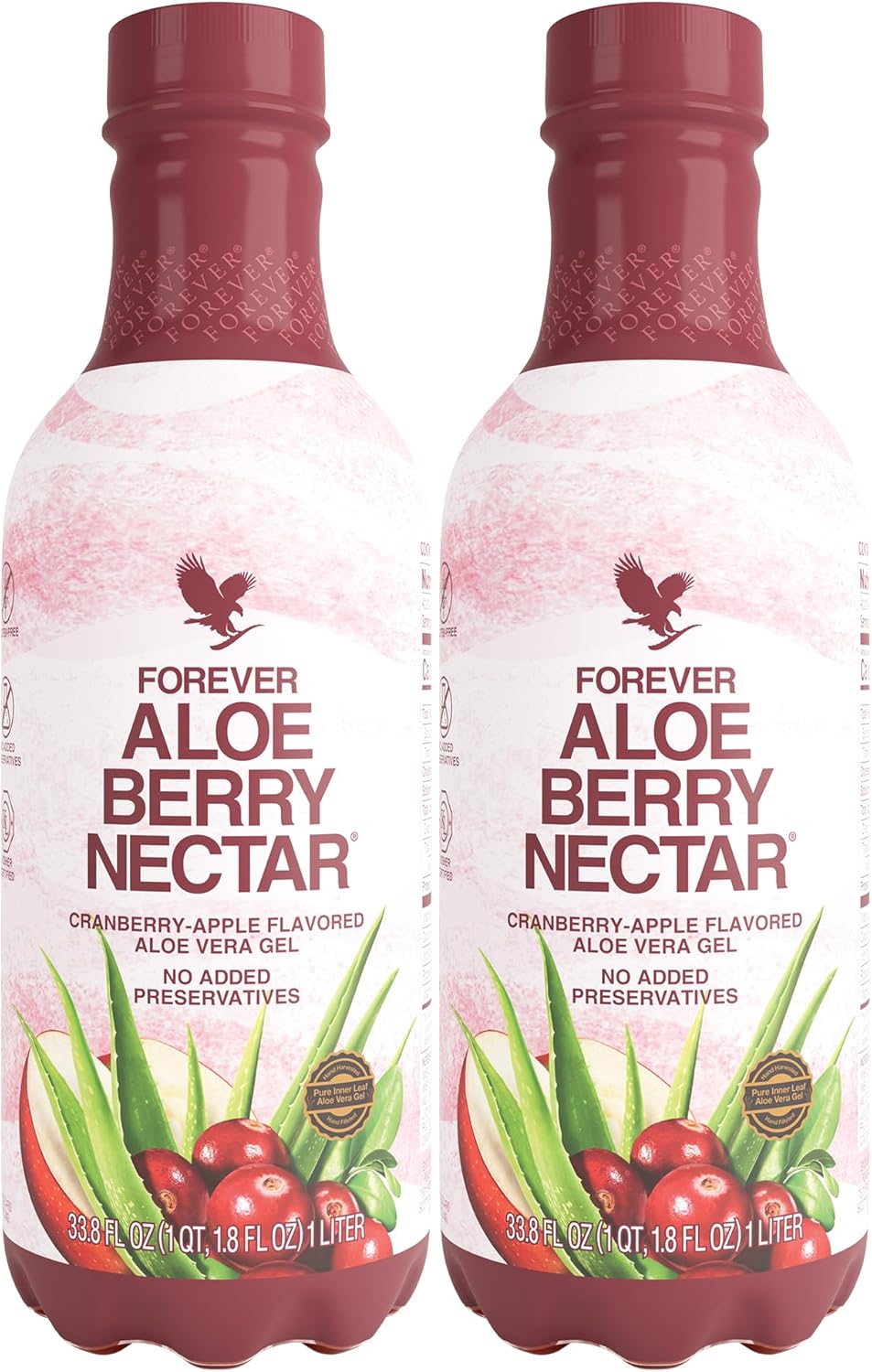 Forever Living - Aloe Berry Nectar - 90.7% Pure Aloe Vera Gel with Cranberries and Apples - No Preservatives - 1L (Pack of 2)