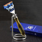Haryali London 5 Edge Shaving Razor With Horn Replica Handle and Chrome Plated Stainless Steel Stand Perfect Set For Mens